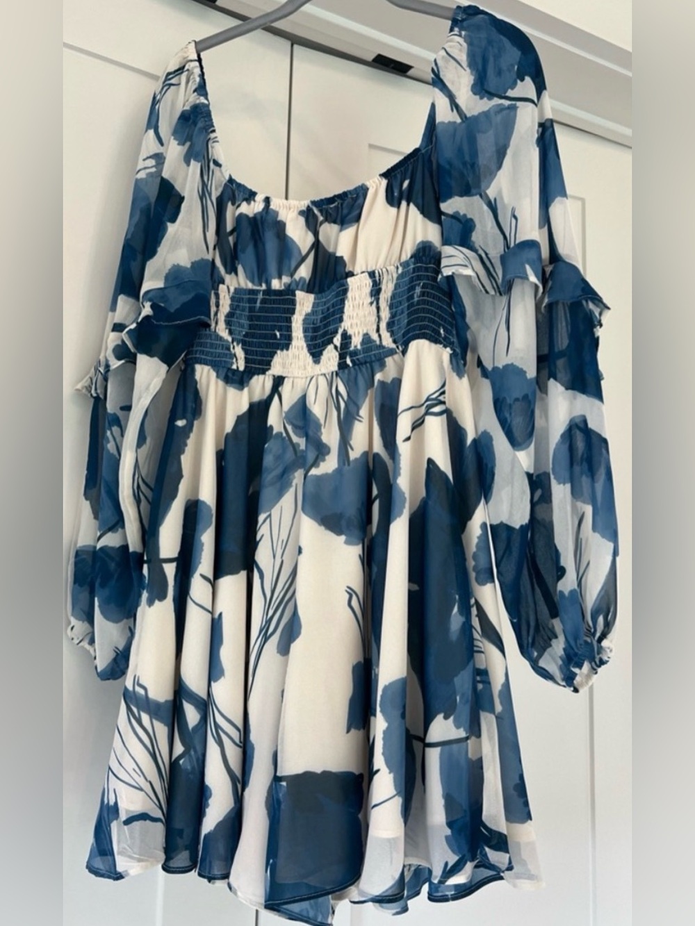Anthropologie Hutch Blue & White Off Shoulder Floral Romper NWT